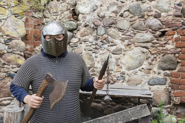 Medieval Old Knight Helmet Chain Mail Protection Battle Very Heavy — Stock Photo, Image