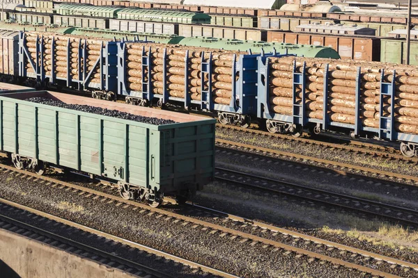 Arabalar ahşap ile dolu. Ahşap trenle ulaşım