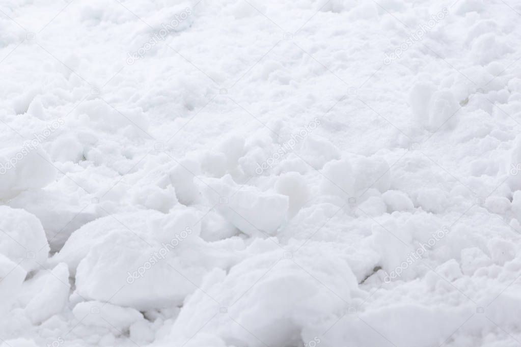 High angle view of snow texture, background with copy space.