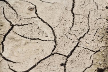 Kavrulmuş topraküzerinde yoğun ısı çatlaklar bir sürü.