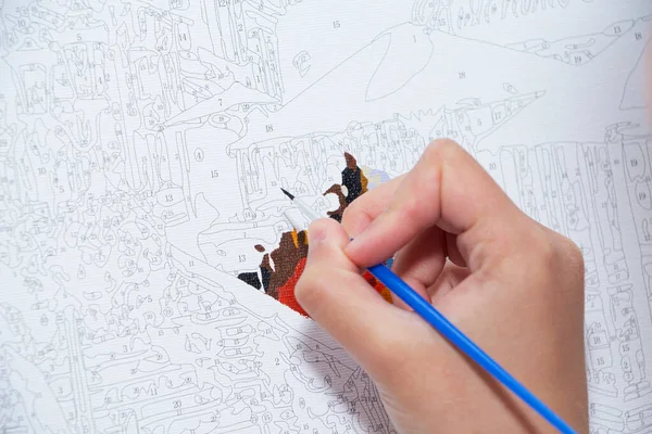 Rakamlara göre resim. Tuvale resim çiziyorum. Fırçalı el. Yeni başlayanlar için boyama.