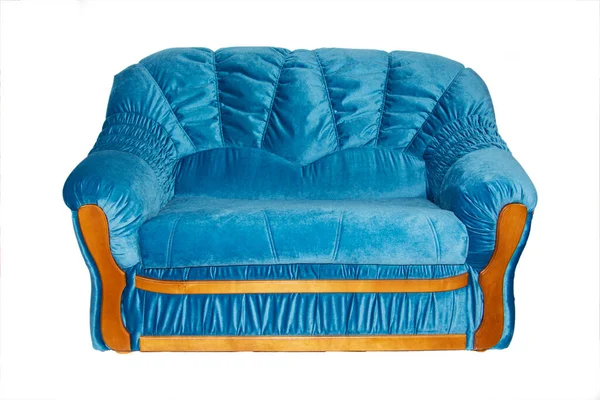 Lys dobbel sofa etter renovering, isolert på hvit bakgrunn. – stockfoto