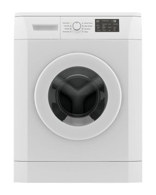 Modern çamaşır makinesi beyaz arka plan üzerinde izole. 3D çizim