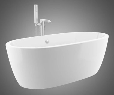 modern küvet gri arka plan üzerinde izole. 3D çizim