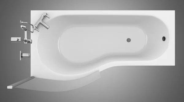 现代浴缸的顶部视图与淋浴玻璃隔离在灰色背景 — 图库照片