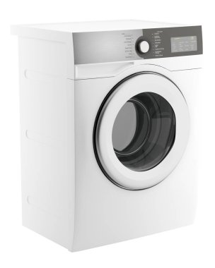 Modern çamaşır makinesi beyaz arka plan üzerinde izole. 3D çizim