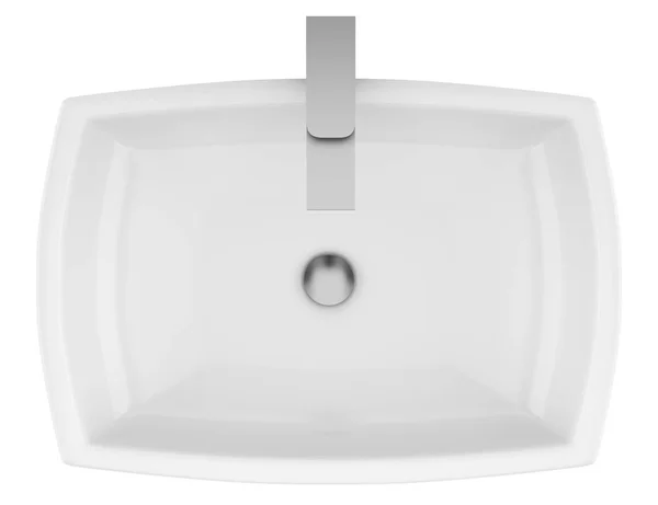 在白色背景下隔离的陶瓷浴室水槽的顶部视图 — 图库照片