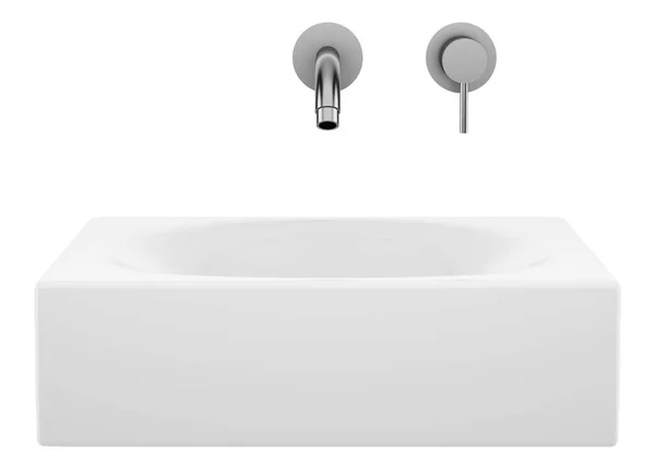 陶磁器の浴室のシンクに孤立した白い背景 イラストレーション — ストック写真