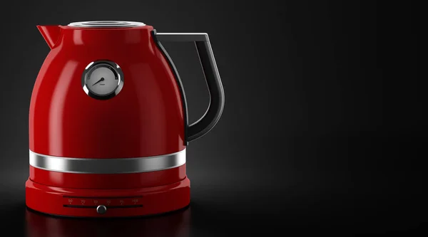 red electric kettle on black background with copyspace. 3d illustration