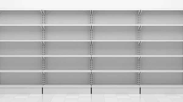 Empty Supermarket Shelves Front White Wall Illustration — Stock Photo, Image