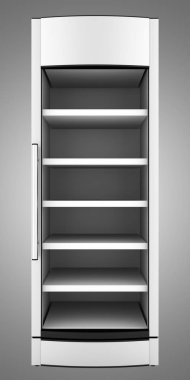 boş Pazar buzdolabı gri arka plan üzerinde izole içecekler için. 3D çizim