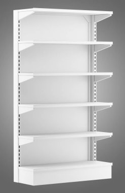 gri arka plan üzerinde izole boş süpermarket raflarında. 3D çizim