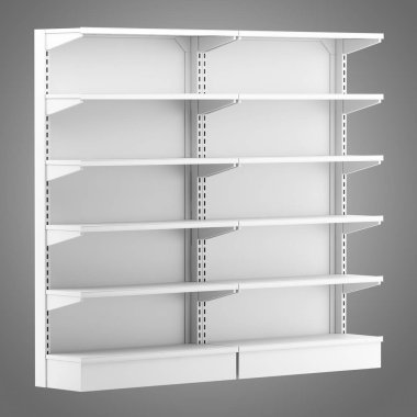 gri arka plan üzerinde izole boş süpermarket raflarında. 3D çizim