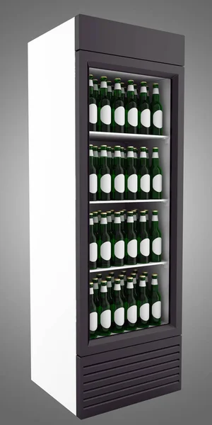 Рынок Холодильник Пивом Изолированы Сером Фоне Иллюстрация — стоковое фото