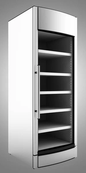 empty market fridge for beverages isolated on gray background. 3d illustration