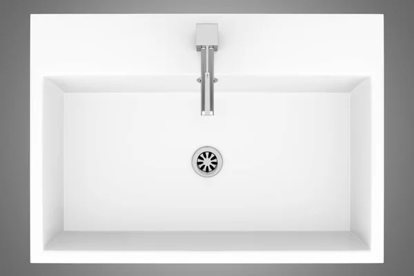 灰色の背景に分離された陶磁器の浴室のシンクの平面図です イラストレーション — ストック写真