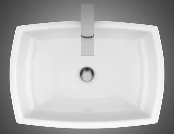 在灰色背景下隔离的陶瓷浴室水槽的顶部视图 — 图库照片