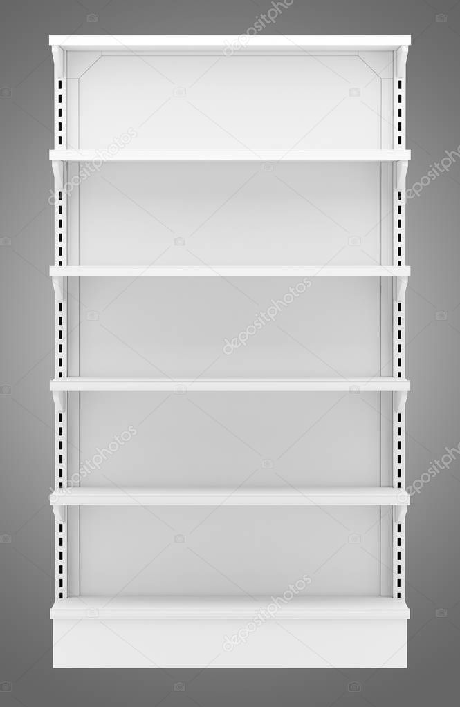 empty supermarket shelves isolated on gray background. 3d illustration