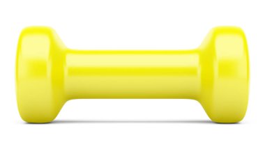 Beyaz arka plan üzerinde izole sarı halter. 3D çizim