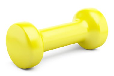 Beyaz arka plan üzerinde izole sarı halter. 3D çizim