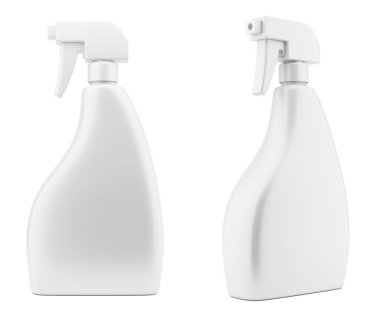 Beyaz arka plan üzerinde izole boş plastik temizleyici sprey şişe şablon. 3D çizim