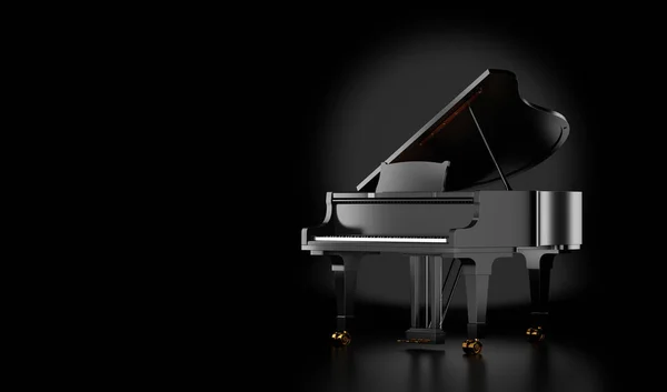 黒いグランド ピアノは 黒の背景に分離されました イラストレーション — ストック写真