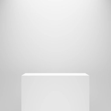 beyaz duvar önünde beyaz boş boş dikdörtgen Kaide şablonu. 3D çizim