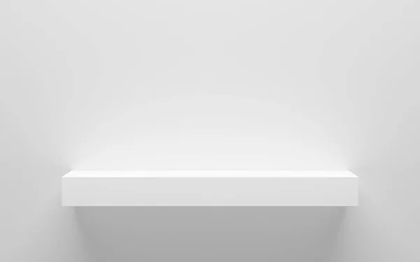 Estante Blanco Vacío Pared Con Luz Parte Superior Ilustración — Foto de Stock