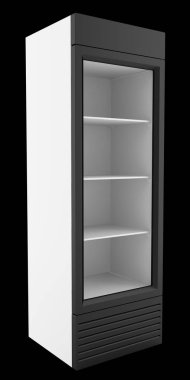 siyah arka plan üzerine izole içecekler için boş Pazar buzdolabı. 3D çizim