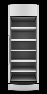 siyah arka plan üzerine izole içecekler için boş Pazar buzdolabı. 3D çizim