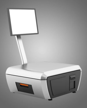 süpermarket ölçek üzerinde gri arka plan izole. 3D çizim