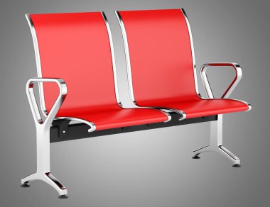 Kırmızı sandalyeler gri arka plan üzerinde izole bekliyor. 3D çizim
