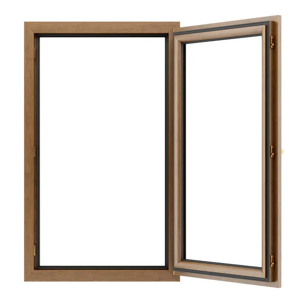 Открытое деревянное окно на белом фоне. 3d иллюстрация — стоковое фото