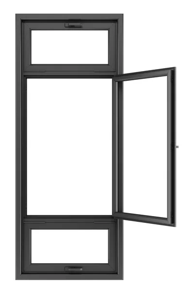 Open black window isolated on white background. 3d illustration — Stock Photo, Image