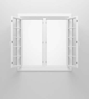 beyaz duvara açık pencere. 3d illüstrasyon
