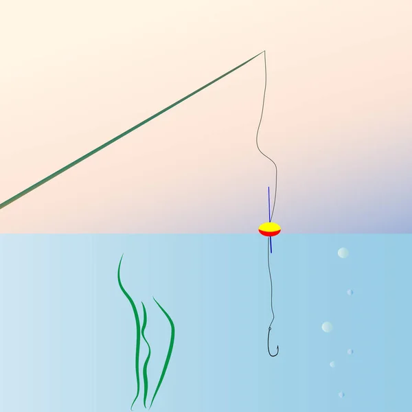 Vector Afbeelding Van Hengel Met Float Haak Inzake Visserij — Stockvector