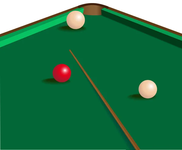 Image Green Billiard Table Three Balls Cue One Ball — Stock Vector