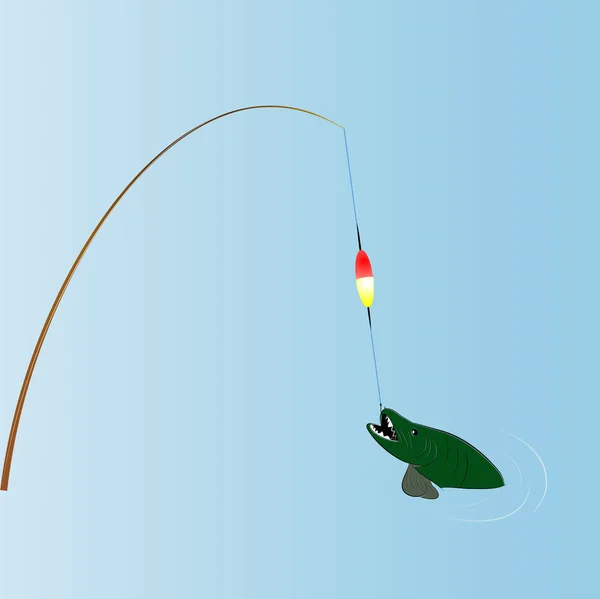 ベクトル描画 ウォートから突き出て半分魚付きの釣り竿 — ストックベクタ