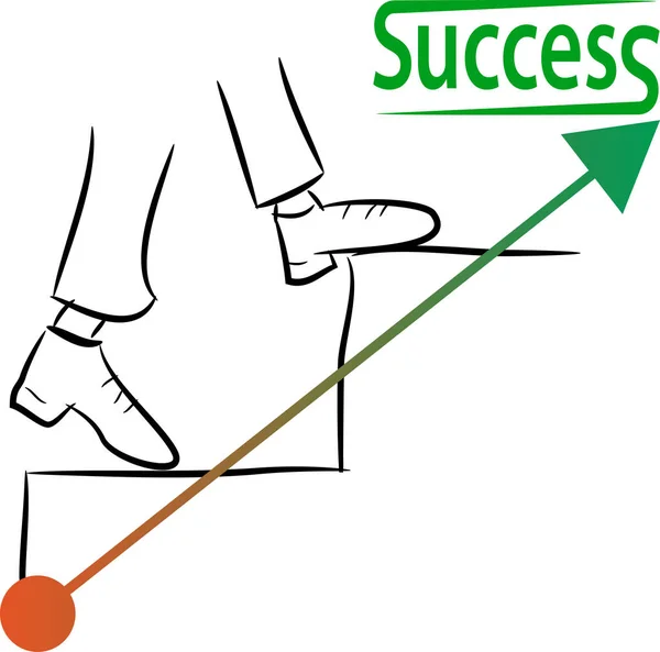 成功へのパスのベクター画像 階段を登る つの男性の足の黒い線のスケッチ 手前では Word が正常を示す矢印グラフです — ストックベクタ