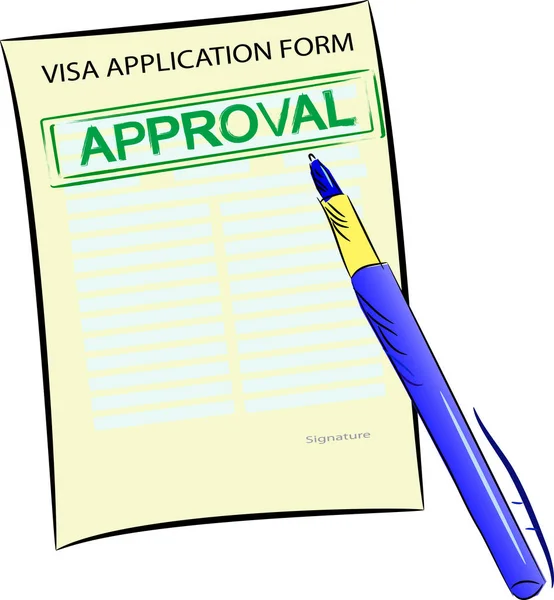 Vector Image Visa Application Form Pen Form Stamped Approval — Stock Vector