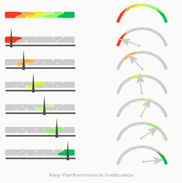 Vector Afbeelding Van Lineaire Boogvormige Prestatie Indicatoren Kleur Verandert Van — Stockvector