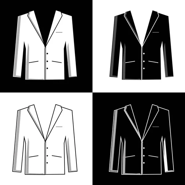 Quatre Costumes Hommes Noirs Blancs Sur Fond Noir Blanc — Image vectorielle