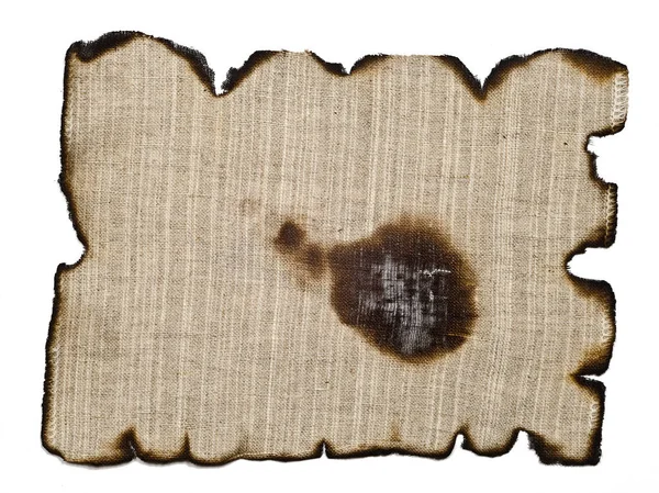 Старая Льняная Ткань Обгорелыми Краями Белой Поверхности Ткань Яркой Текстурой — стоковое фото