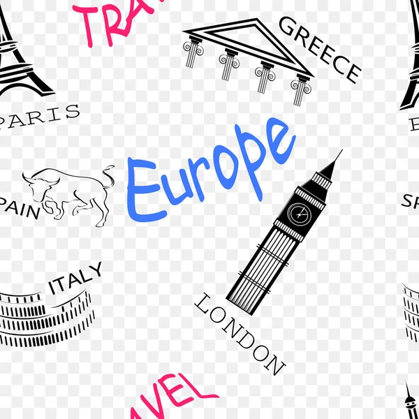 Modèle Homogène Des Étiquettes Des Principaux Pays Européens Avec Les — Image vectorielle