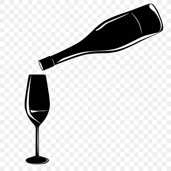 Μαύρο και άσπρο σκίτσο του ένα ποτήρι κρασί και το μπουκάλι κρασί — Διανυσματικό Αρχείο