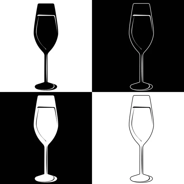 Boceto blanco y negro de copa de vino de vidrio — Vector de stock