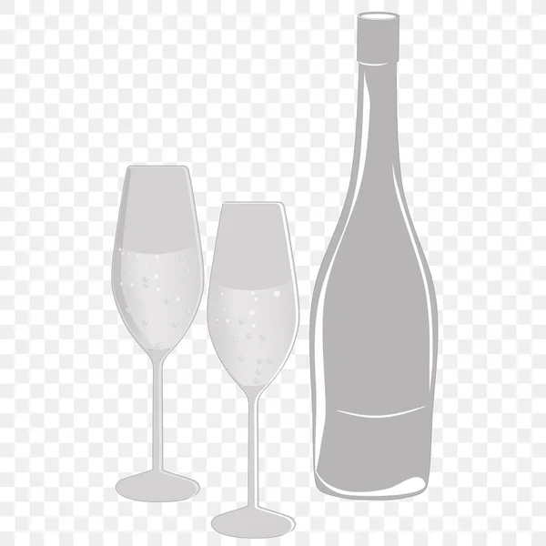 Эскиз двух бокалов вина и бутылки — стоковый вектор