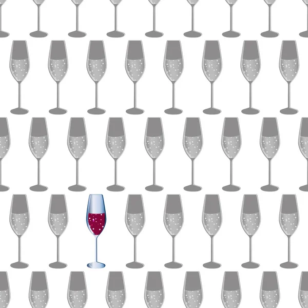 Бесшовный узор из серых бокалов вина и одного цвета — стоковый вектор