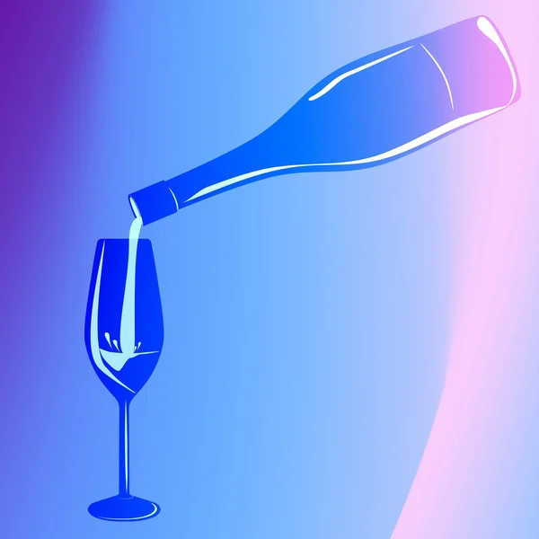 Бутылка вина и бокал на ярком неоновом фоне — стоковый вектор