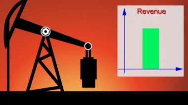 petrol üretiminden elde edilen gelirin arta büyüdüğünü gösteren animasyon. Çalışan bir petrol platformu ve büyümeyi gösteren bir grafik.
